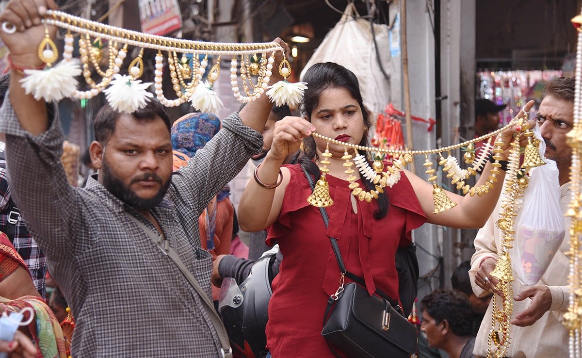 Buyers look for decorative buntings for home decoration in Chandni Chowk