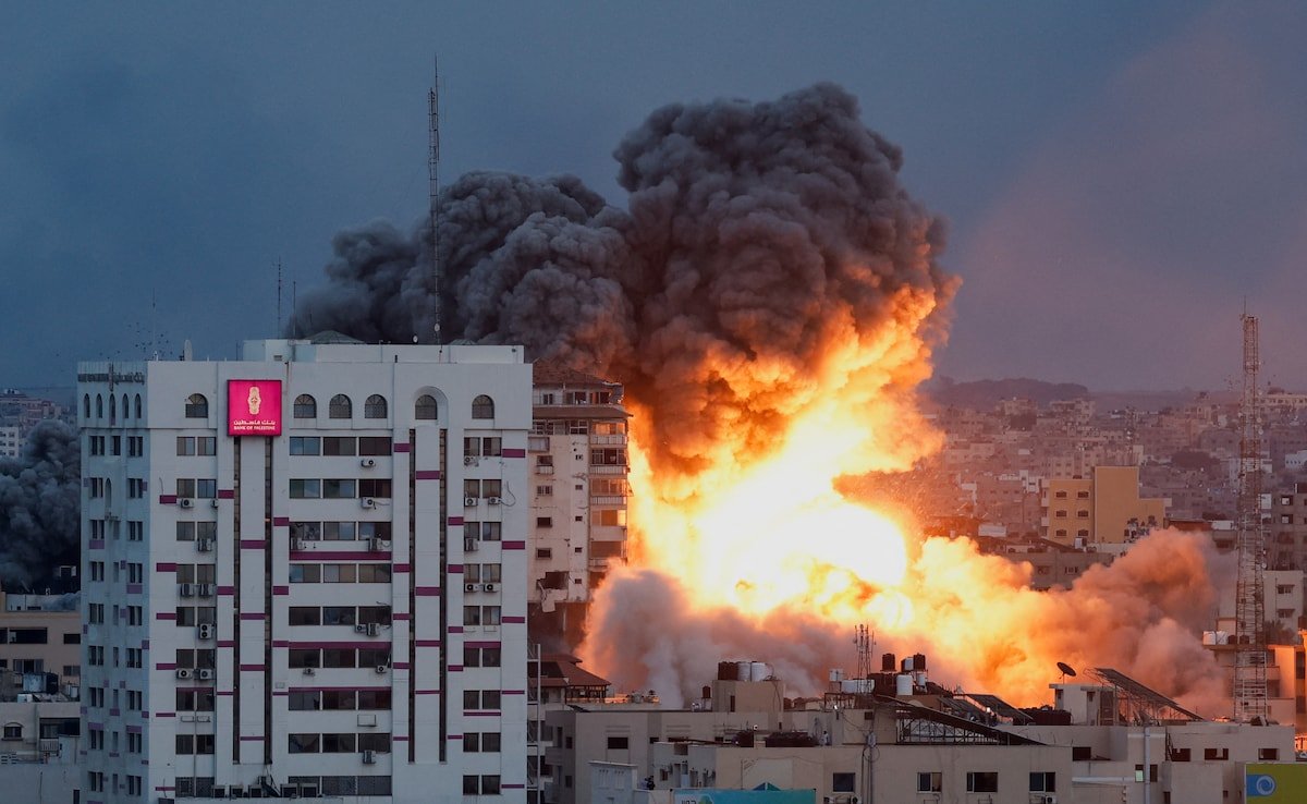 Israeli forces struck a high-rise tower in Gaza City on October 7 (REUTERS)