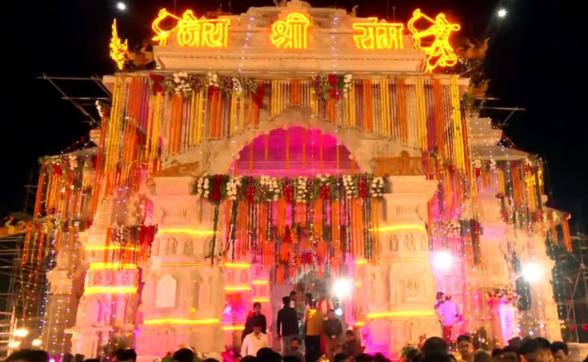 Under-construction Ram Temple decorated during Deepotsav (ANI)