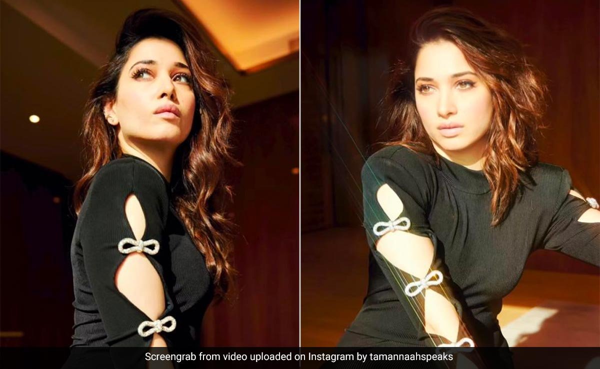 Tamannaah Bhatia's Bow-Accented Black Turtleneck Bodycon Dress Was Practically Made For Winter Holidays