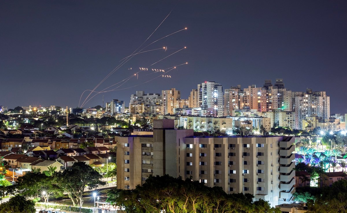 Israels Iron Dome anti-missile system intercepts rockets launched from the Gaza Strip on October 7 (REUTERS)